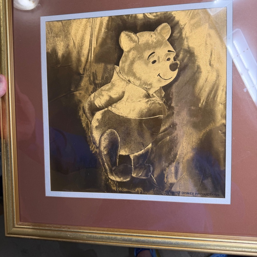 Vintage Disney Winnie the Pooh Gold Foil Art Framed Walt Disney Productions